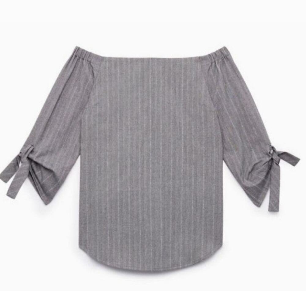 Babaton Malik Off the Shoulder Blouse Grey Herringbone NEW Women's Medium